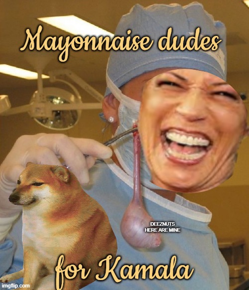 Nurse neutering | Mayonnaise dudes for Kamala DEEZNUTS HERE ARE MINE | image tagged in nurse neutering | made w/ Imgflip meme maker