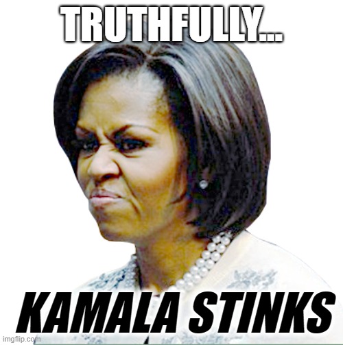 KAMALA STINKS | TRUTHFULLY... KAMALA STINKS | image tagged in michelle,obama,stinks,kamala,harris,failure | made w/ Imgflip meme maker