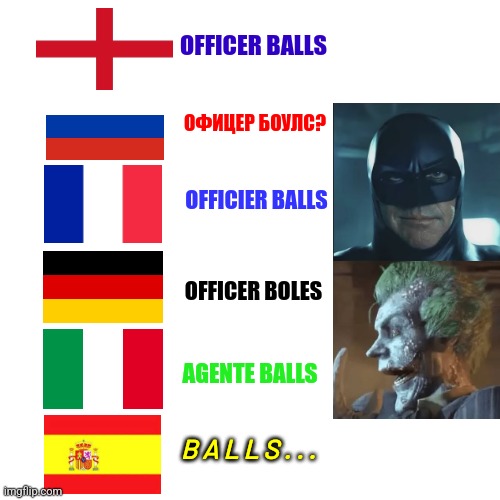 officer balls in multi languages. bWAAAAAAAAAAAAAAHAHAHAHAHAHAHAHHAHAHAHAHAHAHAHAHHAHAHAHAHAHAHAHAHAHAHAHAHAHAHAHHAHAHAHAHAHAHAH | OFFICER BALLS; ОФИЦЕР БОУЛС? OFFICIER BALLS; OFFICER BOLES; AGENTE BALLS; B A L L S . . . | image tagged in memes,balls,man,jonkler,man ham aslume,stupid | made w/ Imgflip meme maker