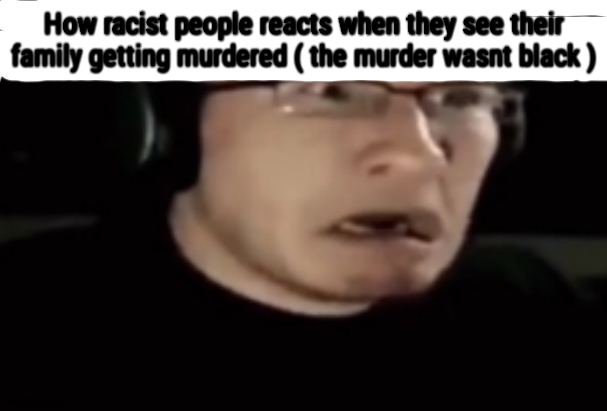Markiplier scared | How racist people reacts when they see their family getting murdered ( the murder wasnt black ) | image tagged in markiplier scared | made w/ Imgflip meme maker