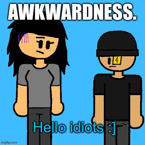 Awkwardness. | Hello idiots :] | image tagged in awkwardness | made w/ Imgflip meme maker