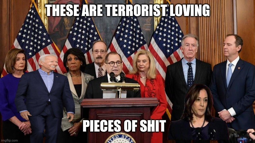 House Democrats | THESE ARE TERRORIST LOVING PIECES OF SHIT | image tagged in house democrats | made w/ Imgflip meme maker