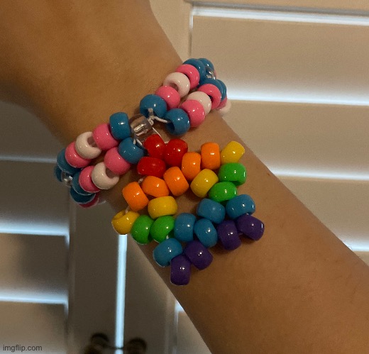 chat i started making kandi today and made this scuffed pride bracelet :) | image tagged in lgbtq | made w/ Imgflip meme maker