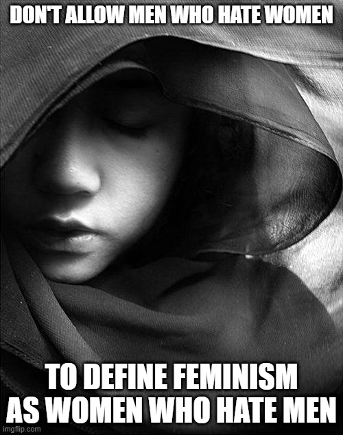 Feminism defined | DON'T ALLOW MEN WHO HATE WOMEN; TO DEFINE FEMINISM AS WOMEN WHO HATE MEN | image tagged in feminism | made w/ Imgflip meme maker