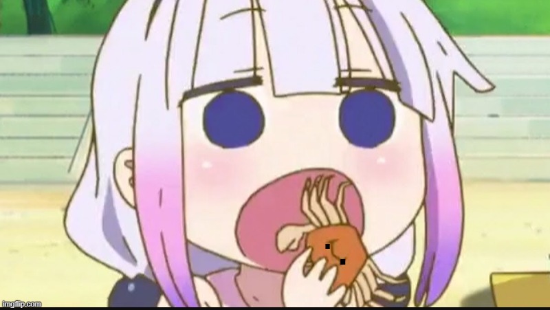 Kanna eating a crab | . . | image tagged in kanna eating a crab | made w/ Imgflip meme maker