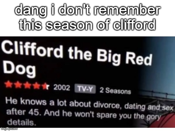 my meme | dang i don't remember this season of clifford | made w/ Imgflip meme maker