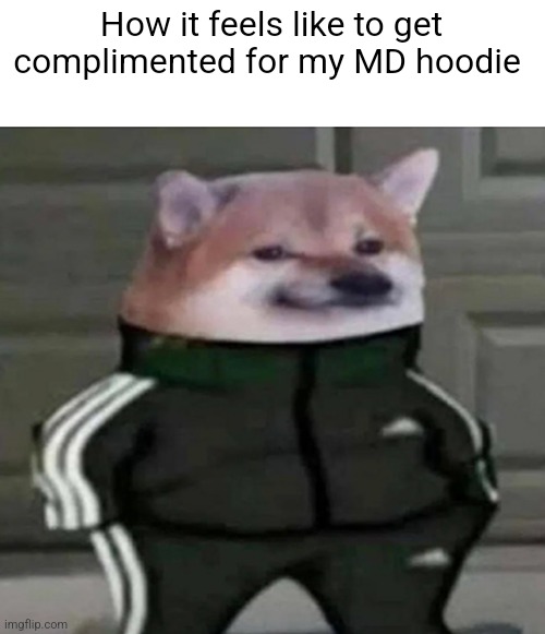 /cool emoji | How it feels like to get complimented for my MD hoodie | image tagged in cool cheems | made w/ Imgflip meme maker