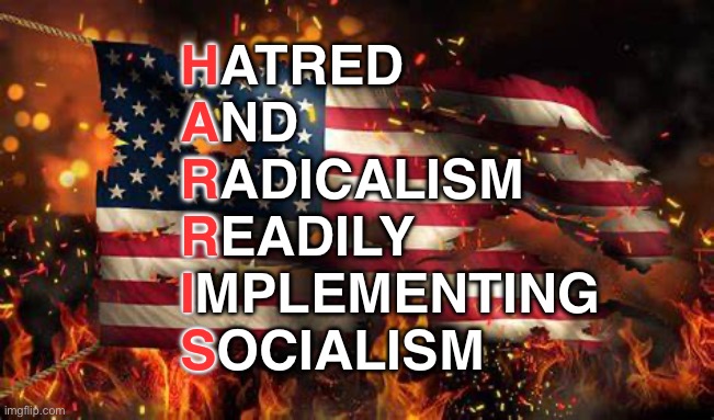 HARRIS | H
A
R
R
I
S; HATRED
AND
RADICALISM 
READILY 
IMPLEMENTING
SOCIALISM | image tagged in kamala harris,socialist | made w/ Imgflip meme maker