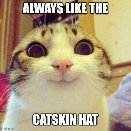 Smiling Cat Meme | ALWAYS LIKE THE CATSKIN HAT | image tagged in memes,smiling cat | made w/ Imgflip meme maker