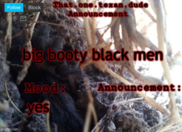 THE that.one.texan.dude announcement template | big booty black men; yes | image tagged in the that one texan dude announcement template | made w/ Imgflip meme maker