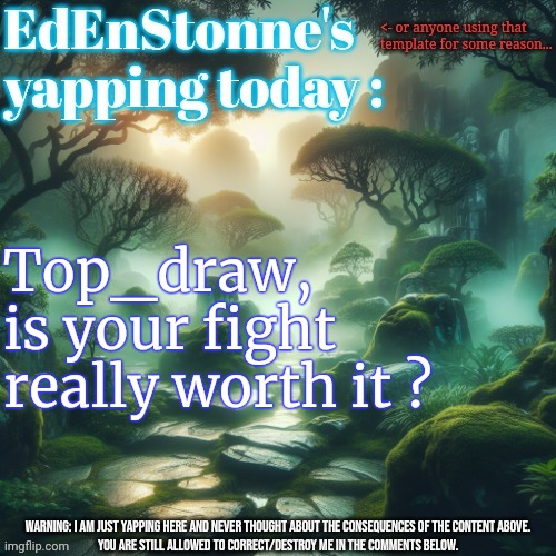 What are you getting from this ? | Top_draw, is your fight really worth it ? | image tagged in edenstonne's yapping template | made w/ Imgflip meme maker