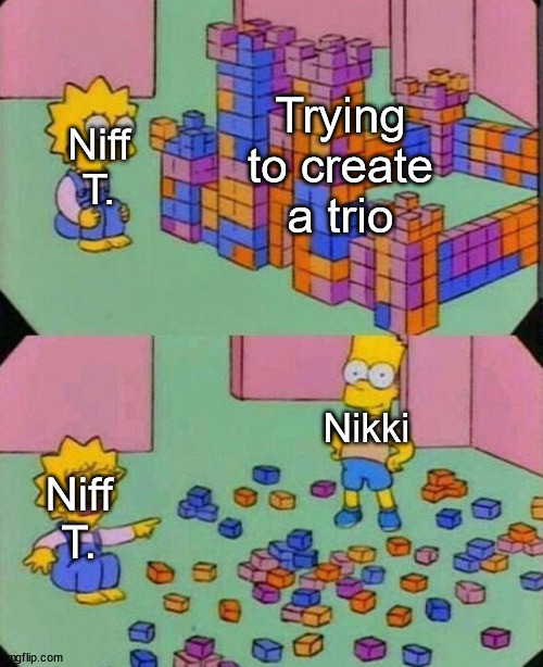 Mario be like | Trying to create a trio; Niff T. Nikki; Niff T. | image tagged in lisa block tower,mario | made w/ Imgflip meme maker