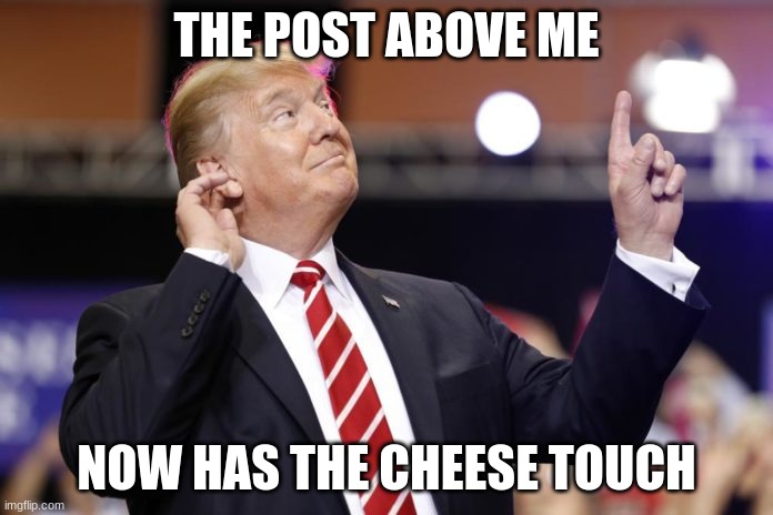 Goodluck | THE POST ABOVE ME; NOW HAS THE CHEESE TOUCH | image tagged in this person above me is crazy,memes,relatable,funny | made w/ Imgflip meme maker