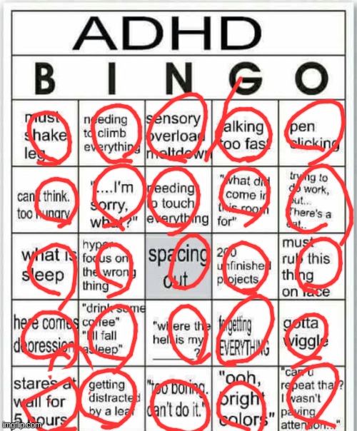 adhd bingo | image tagged in adhd bingo | made w/ Imgflip meme maker