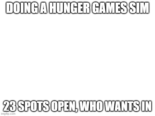 LET'S GO | DOING A HUNGER GAMES SIM; 23 SPOTS OPEN, WHO WANTS IN | image tagged in e | made w/ Imgflip meme maker