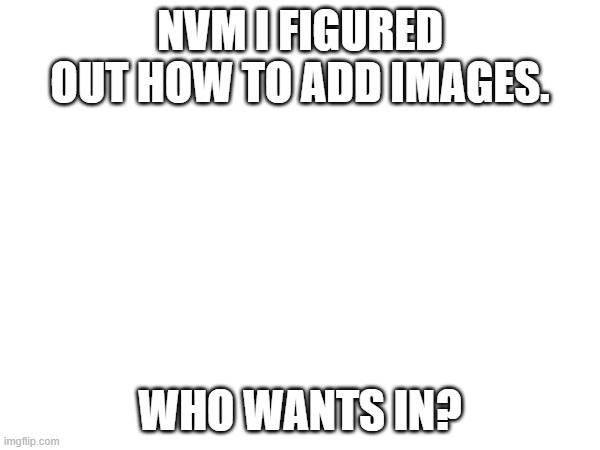 send name, and pfp | NVM I FIGURED OUT HOW TO ADD IMAGES. WHO WANTS IN? | made w/ Imgflip meme maker
