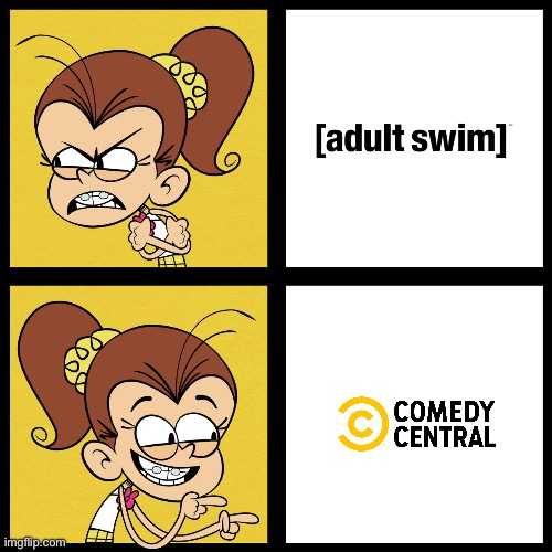 Luan Prefers Comedy Central Over [adult swim] | image tagged in luan loud like/dislike,the loud house,nickelodeon,comedy central,cartoon network,paramount | made w/ Imgflip meme maker