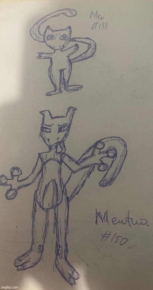 image tagged in mewtwo,mew,pokemon,drawing | made w/ Imgflip meme maker