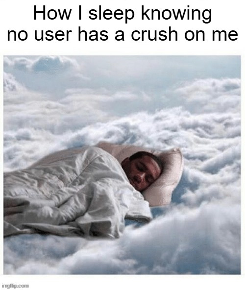 How I sleep knowing no user has a crush on me | image tagged in how i sleep knowing no user has a crush on me | made w/ Imgflip meme maker
