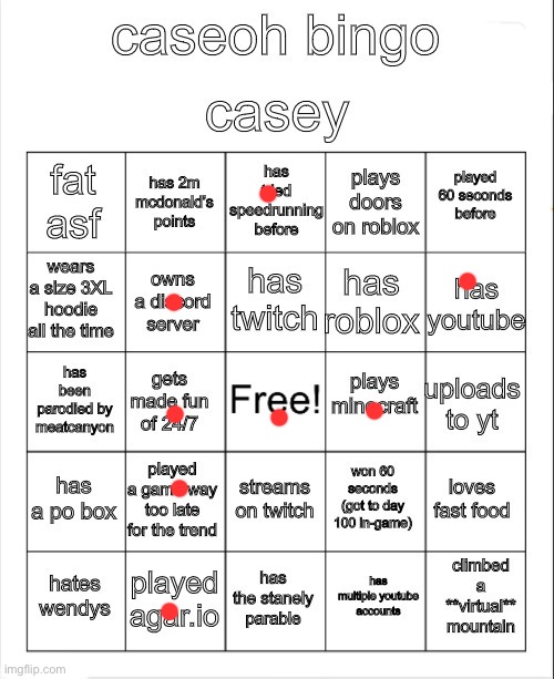 caseoh bingo | image tagged in caseoh bingo | made w/ Imgflip meme maker