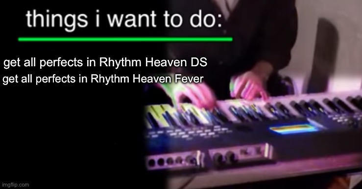 Things i want to do bill wurtz | get all perfects in Rhythm Heaven DS; get all perfects in Rhythm Heaven Fever | image tagged in things i want to do bill wurtz | made w/ Imgflip meme maker