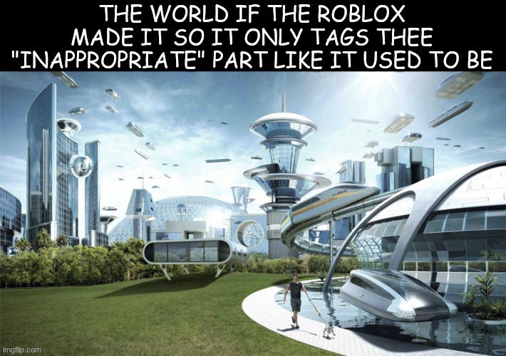 The future world if | THE WORLD IF THE ROBLOX MADE IT SO IT ONLY TAGS THEE "INAPPROPRIATE" PART LIKE IT USED TO BE | image tagged in the future world if | made w/ Imgflip meme maker