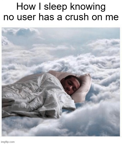 How I sleep knowing no user has a crush on me | image tagged in how i sleep knowing no user has a crush on me | made w/ Imgflip meme maker