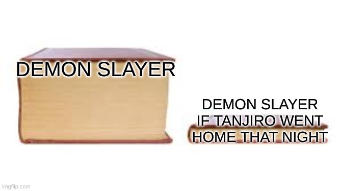 Big book small book | DEMON SLAYER; DEMON SLAYER IF TANJIRO WENT HOME THAT NIGHT | image tagged in big book small book | made w/ Imgflip meme maker