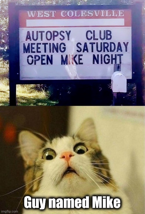 Be There or Be Square | Guy named Mike | image tagged in memes,scared cat,clubbing,future doctor,if you survive,evil laughter | made w/ Imgflip meme maker