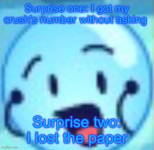 goober | Surprise one: I got my crush's number without asking; Surprise two: I lost the paper | image tagged in goober | made w/ Imgflip meme maker