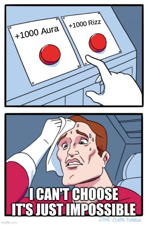 Two Buttons | +1000 Rizz; +1000 Aura; I CAN'T CHOOSE
IT'S JUST IMPOSSIBLE | image tagged in memes,two buttons | made w/ Imgflip meme maker