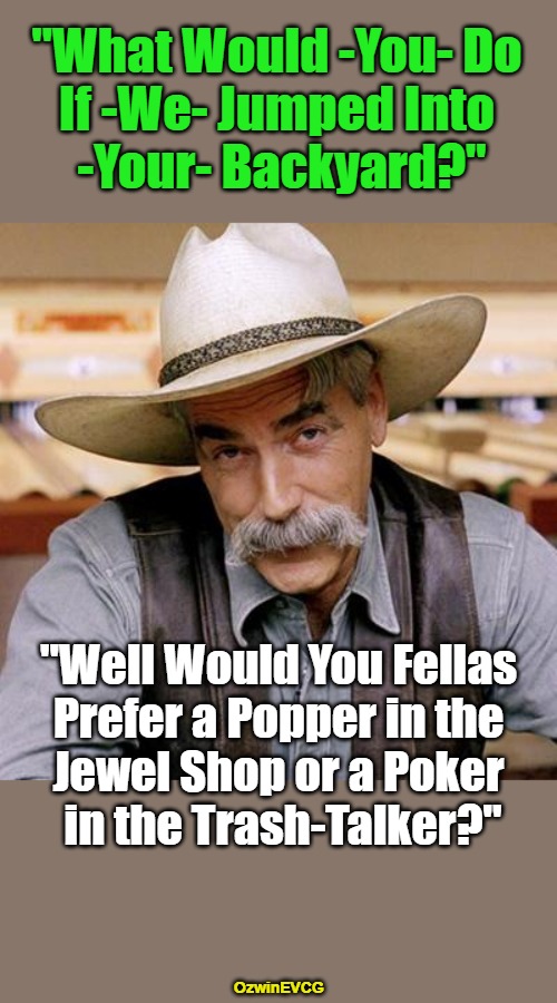 The anti-civilization flexing, trolling, etc this decade has become surreal. | "What Would -You- Do 

If -We- Jumped Into 

-Your- Backyard?"; "Well Would You Fellas 

Prefer a Popper in the 

Jewel Shop or a Poker 

in the Trash-Talker?"; OzwinEVCG | image tagged in sarcasm cowboy,trolls,morons,self-defense,be prepared,clown world | made w/ Imgflip meme maker