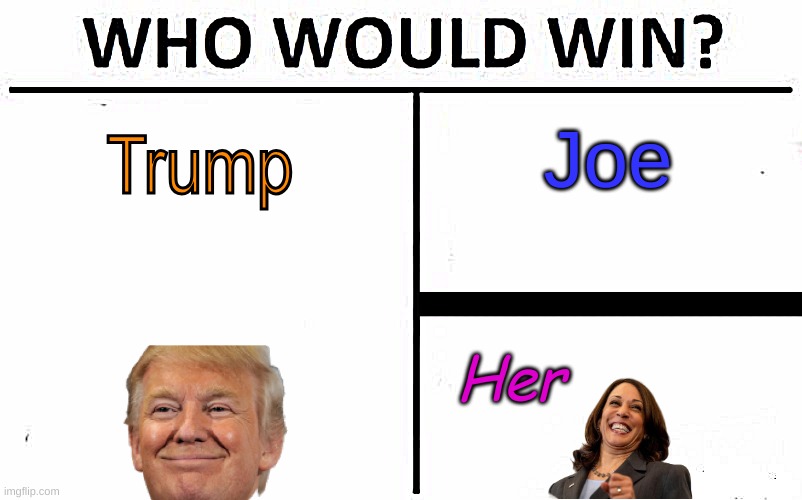 Who do you like? I like Trump. (Can't find Joe.) | Joe; Trump; Her | image tagged in memes,who would win | made w/ Imgflip meme maker