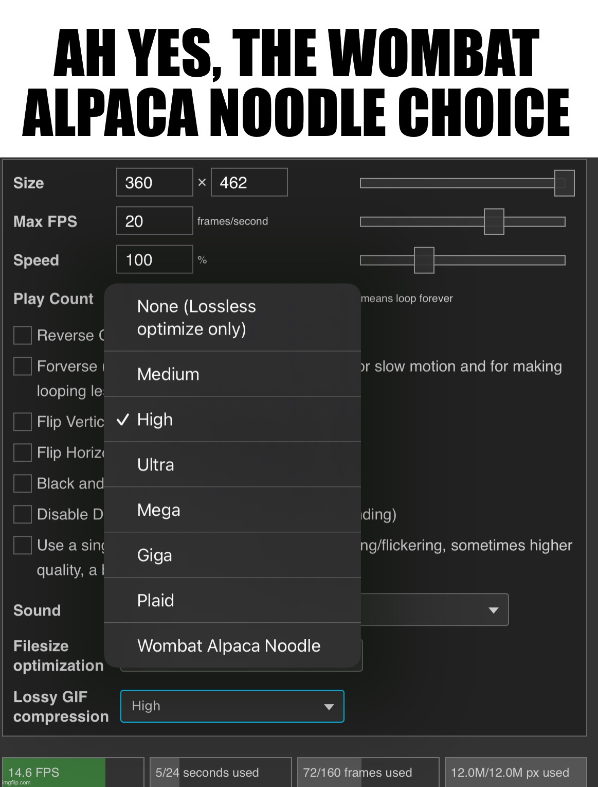 Never tried it before | AH YES, THE WOMBAT ALPACA NOODLE CHOICE | made w/ Imgflip meme maker