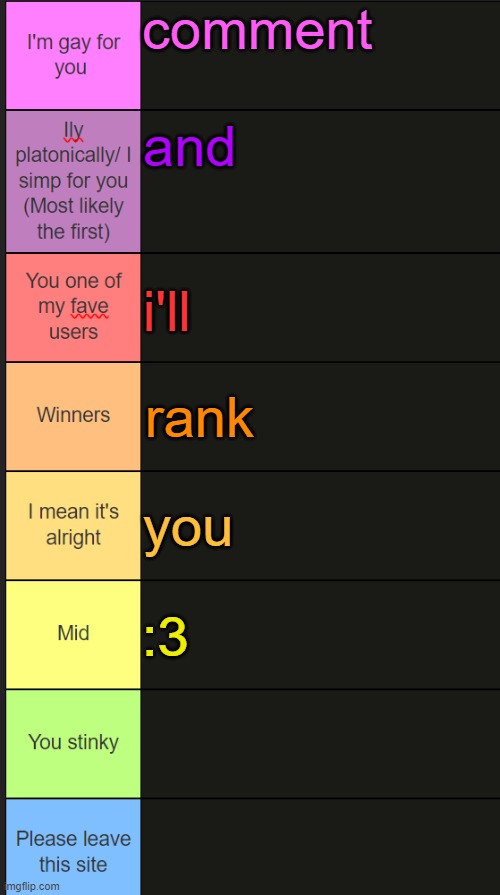 Neko new tier list | comment; and; i'll; rank; you; :3 | image tagged in neko new tier list | made w/ Imgflip meme maker