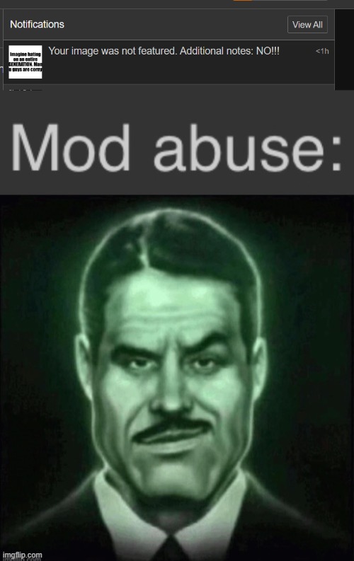 This was that fuckass anti gen alpha stream | image tagged in mod abuse | made w/ Imgflip meme maker