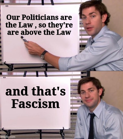 Thanks Democrats for making it official | Our Politicians are
the Law , so they're

are above the Law; and that's Fascism | image tagged in jim halpert explains,iran hack,nothing to see here,election tampering,ok when democrats do it,autocracy | made w/ Imgflip meme maker