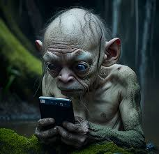 Gollum con un teléfono celular Blank Meme Template