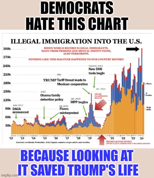 The Chart That Saves Lives | DEMOCRATS HATE THIS CHART; BECAUSE LOOKING AT  IT SAVED TRUMP'S LIFE | image tagged in illegal immigration,conald trump,assassination | made w/ Imgflip meme maker