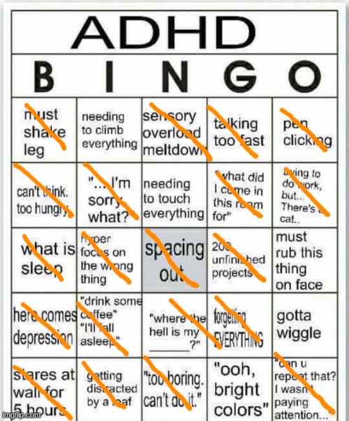 adhd bingo | image tagged in adhd bingo | made w/ Imgflip meme maker