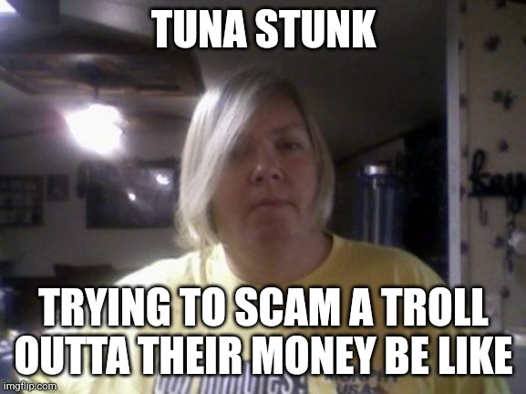 Tina Dandridge | TUNA STUNK; TRYING TO SCAM A TROLL OUTTA THEIR MONEY BE LIKE | image tagged in meme,memes,funny | made w/ Imgflip meme maker