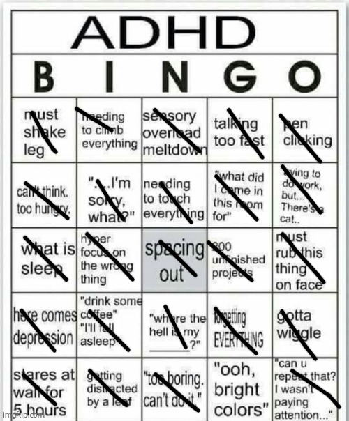 I'm self diagnosing myself with ADHD. | image tagged in adhd bingo | made w/ Imgflip meme maker