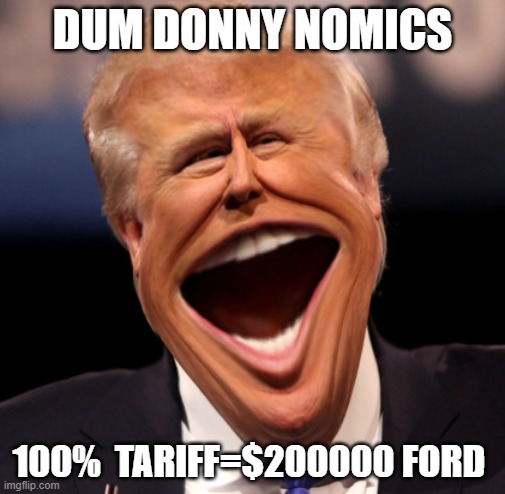 Dum Donny Nomics | DUM DONNY NOMICS; 100%  TARIFF=$200000 FORD | image tagged in bigusmouthis | made w/ Imgflip meme maker