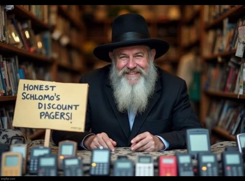 Honest Schlomo's Discount Pagers | image tagged in discount,pagers,boom,boomer,ok boomer,israel jews | made w/ Imgflip meme maker