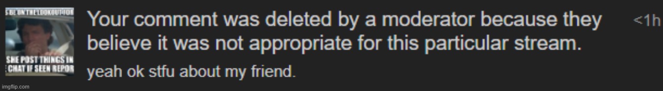 posted this comment in IFPD on a post about scythe, they're pissy lmfao | made w/ Imgflip meme maker