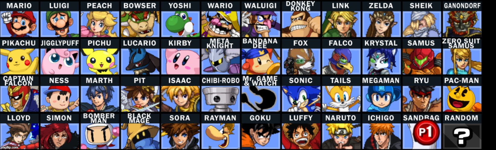 full list of SSF2 Fighters | made w/ Imgflip meme maker