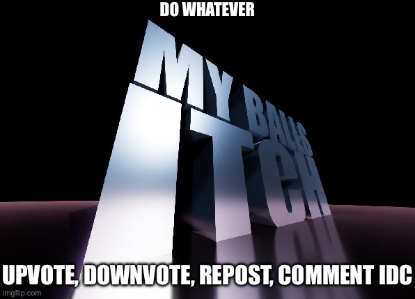 real | DO WHATEVER; UPVOTE, DOWNVOTE, REPOST, COMMENT IDC | image tagged in my balls itch | made w/ Imgflip meme maker