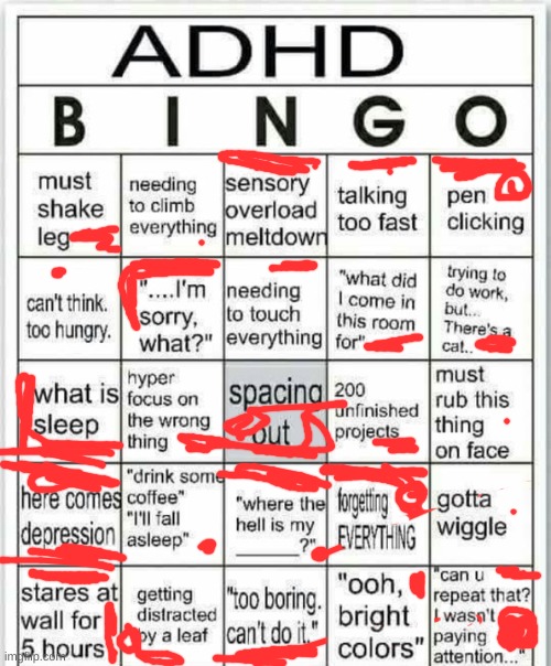 the worse i have it the more i filled in the box | image tagged in adhd bingo | made w/ Imgflip meme maker