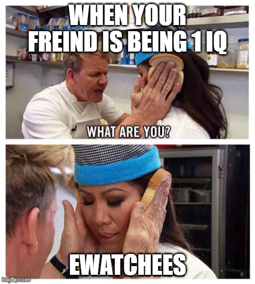 ewatchees | WHEN YOUR FREIND IS BEING 1 IQ; EWATCHEES | image tagged in idiot sandwitch | made w/ Imgflip meme maker