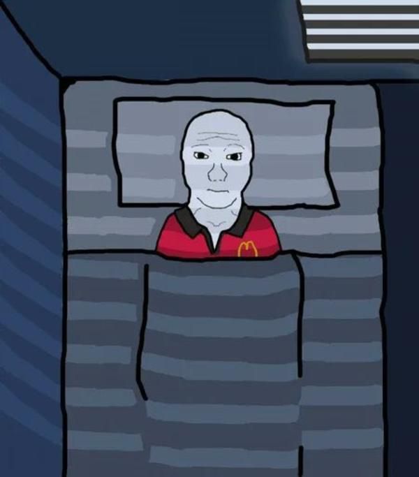 High Quality Wojak McDonald's in Bed Blank Meme Template